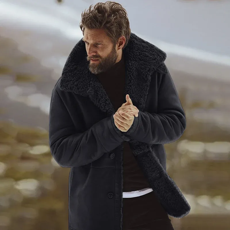 Herren Fleecejacke mit weichem Fellkragen und praktischen Taschen – Taviero