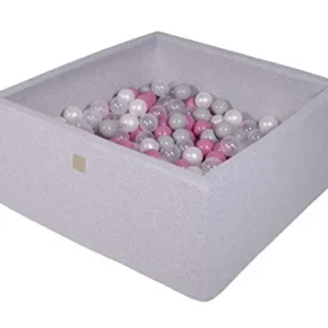 Ball pool baby - square 90x90x40cm baby pool for children with 200 balls, cotton, light gray: transparent/light pink/white pearl/grey