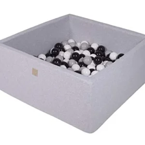 Ball pool baby - square 90x90x40cm baby pool for children with 200 balls, cotton, light gray: black/white/gray