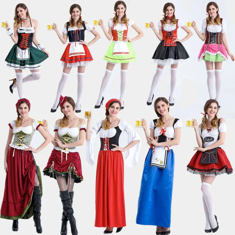 Damen authentisches Oktoberfest Madl Kostüm mit Schnürcorsage weiten Trompetenärmeln – Lunéa