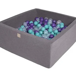 Ball pool baby - square 90x90x40cm baby pool for children with 200 balls, cotton, light gray: White/Gray
