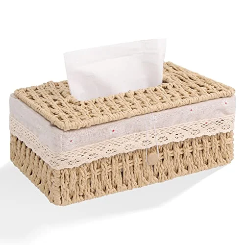 Paper rope tissue box, tissue box tissue dispenser with lining, cosmetic tissues box organizer boho deco