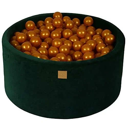Ball Pool Baby - Round 90x40cm baby pool for children with 200 balls, velvet, dark green: All Gold