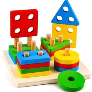 Kids Wooden Stacking Toy Colorful Shape Sorter Stacker