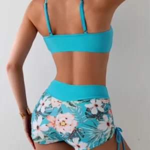 2 Teiliges Bikini Mit Grünem Blumenmuster Und Hoher Taille – Maréssa