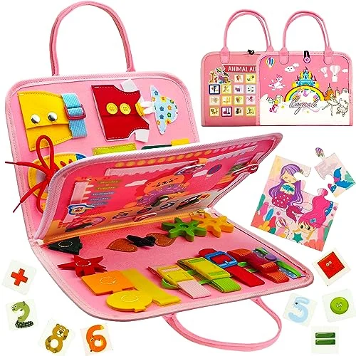 Busy Board 6-layer activity board toddlers motor skills toy, baby sensory learning toy, motor skills board for travel car airplane
