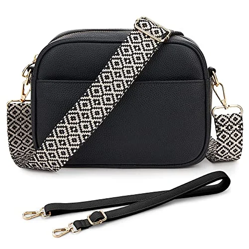 Shoulder Bag, Stylish Vegan Leather Wide Strap Crossbody Shoulder Bag with 2 Adjustable Straps for Daily Work, Shopping, Dating, Traveling
