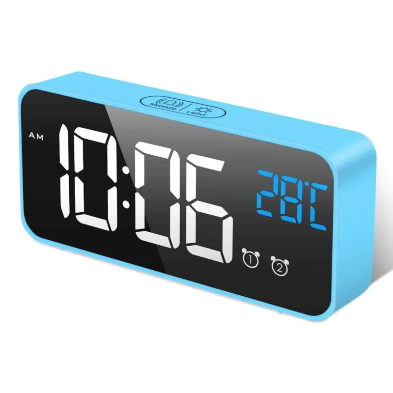 Digital alarm clock with large LED temperature display