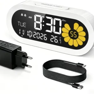 Modern Digital Alarm Clock for Bedroom & Bedside Table: Dual Alarm with LCD Display, 3 Brightness Levels, Snooze & Weekend Mode