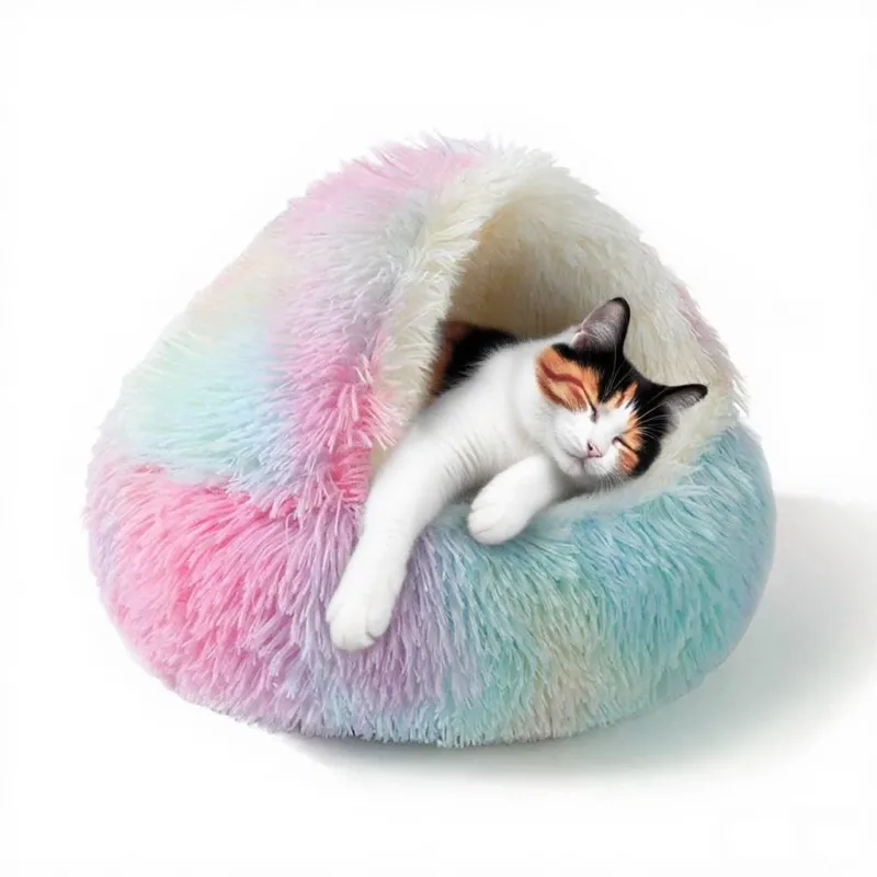 Pet Cat Cave Bed, Washable Fluffy Plush Bed