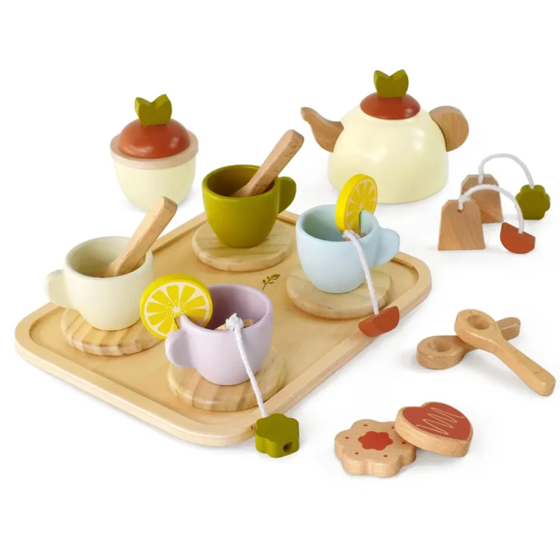 Tea set children's wooden tea set play kitchen wooden toy tea party set children's kitchen accessories play food set