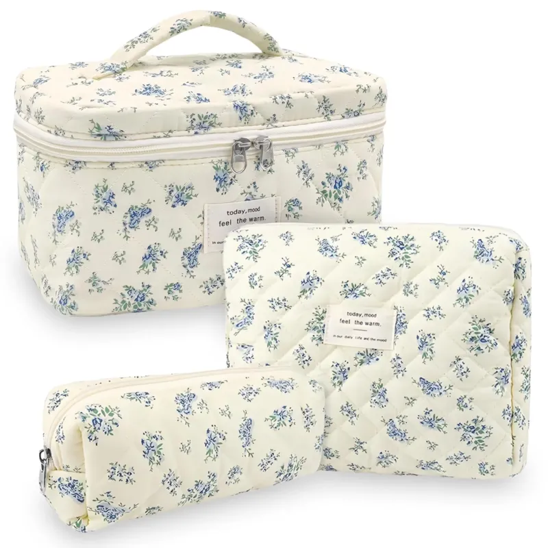 Travel Cosmetic Bag Set of 3, Quilted Toiletry Bag