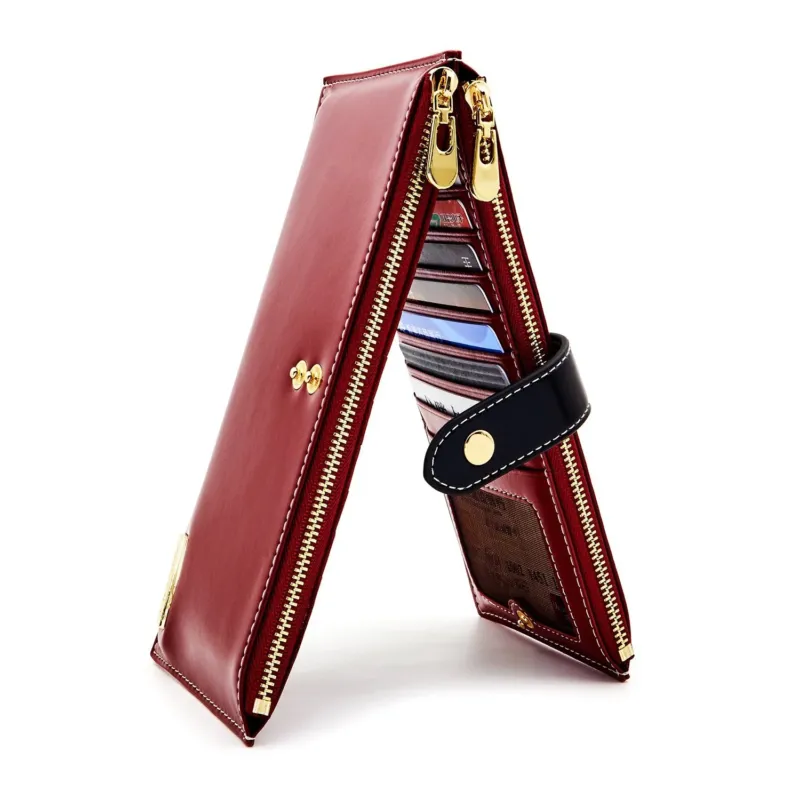 Genuine leather wallet RFID blocking credit card holder zipper wallet cell phone