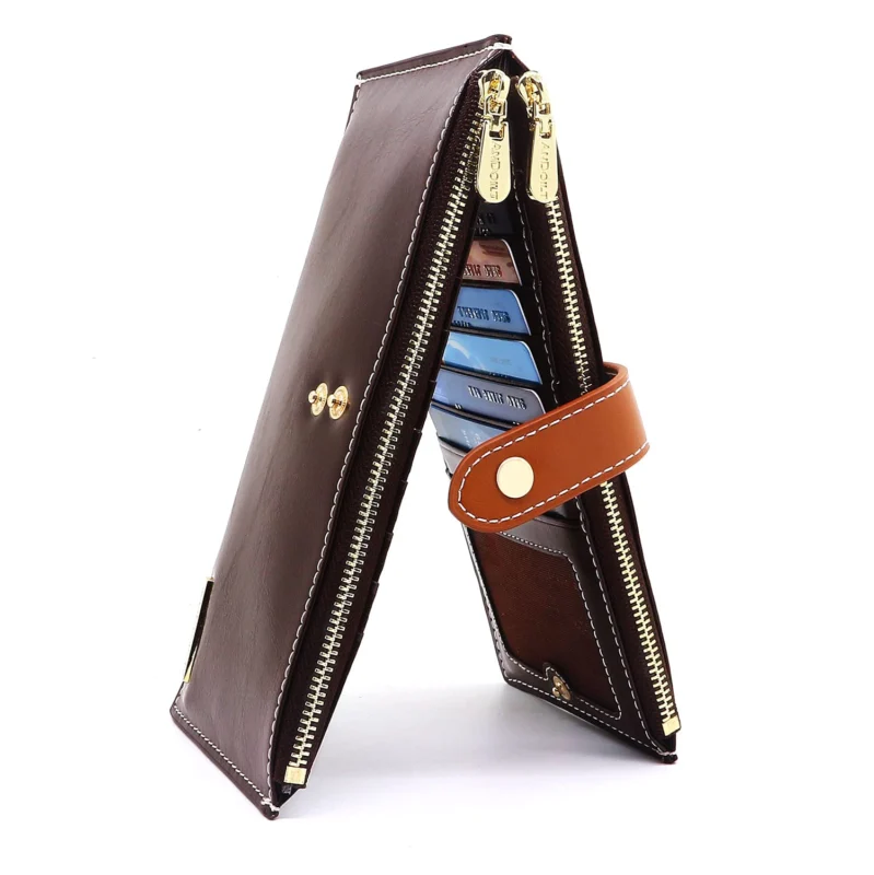 Genuine leather wallet RFID blocking credit card holder zipper wallet cell phone