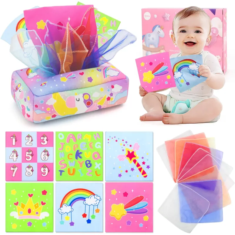 Tissue box tissue box with unicorn letter color texture number, early learning toy