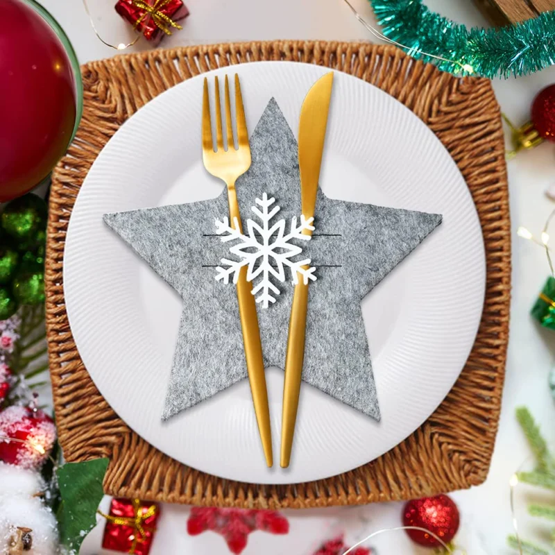 Cutlery holder Christmas felt, 12 pieces cutlery bag star cutlery bag table decoration