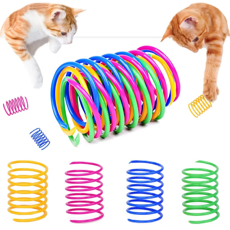 20 pieces cat toy, colorful creative plastic spiral feathers spiral