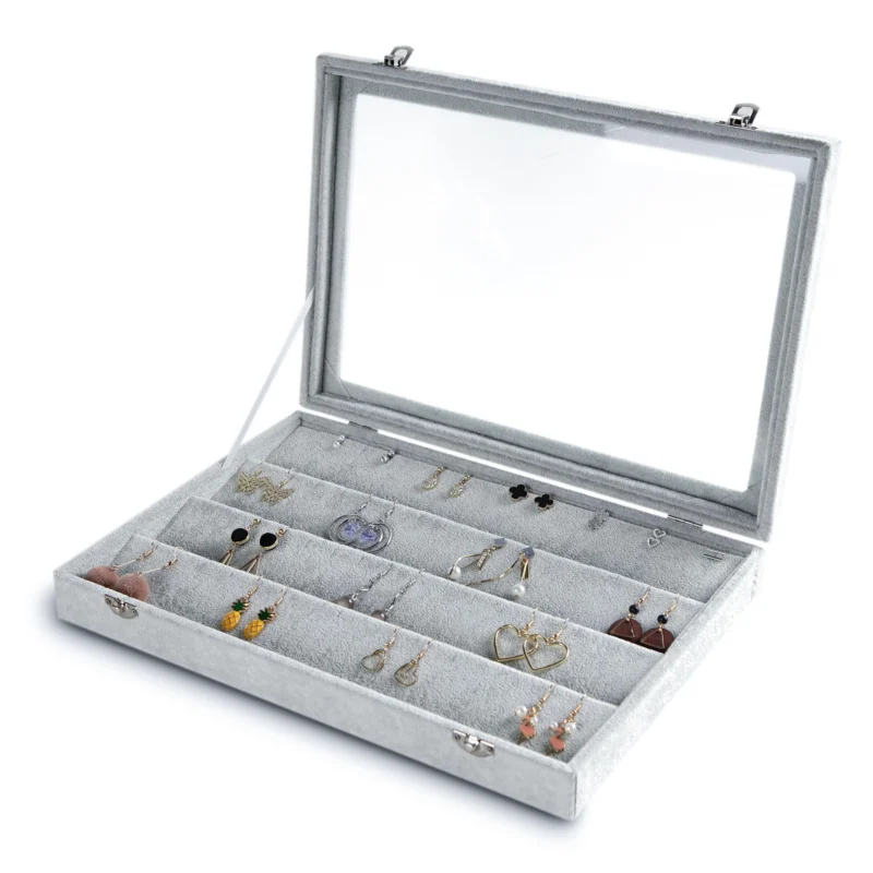64 Compartment Earring Organiser with Glass Lid