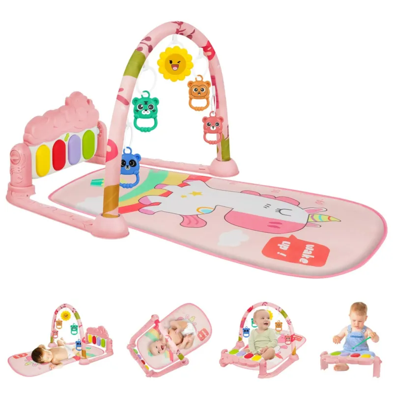 Crawling Blanket with Music and Lights, Play Mat with Play Arch, Removable Baby Toy