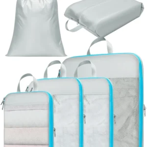 Compression packing cube for travel, expandable suitcase organizer