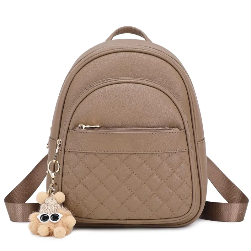 Mini Backpack - Elegant Backpack with Quilted Look, Plush Pendant & Tassel