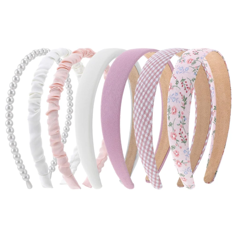 Fashionable Headbands 7-Piece Non-Slip Headband Set Cute Fabric Glittering Multicolored Hairbands Hair
