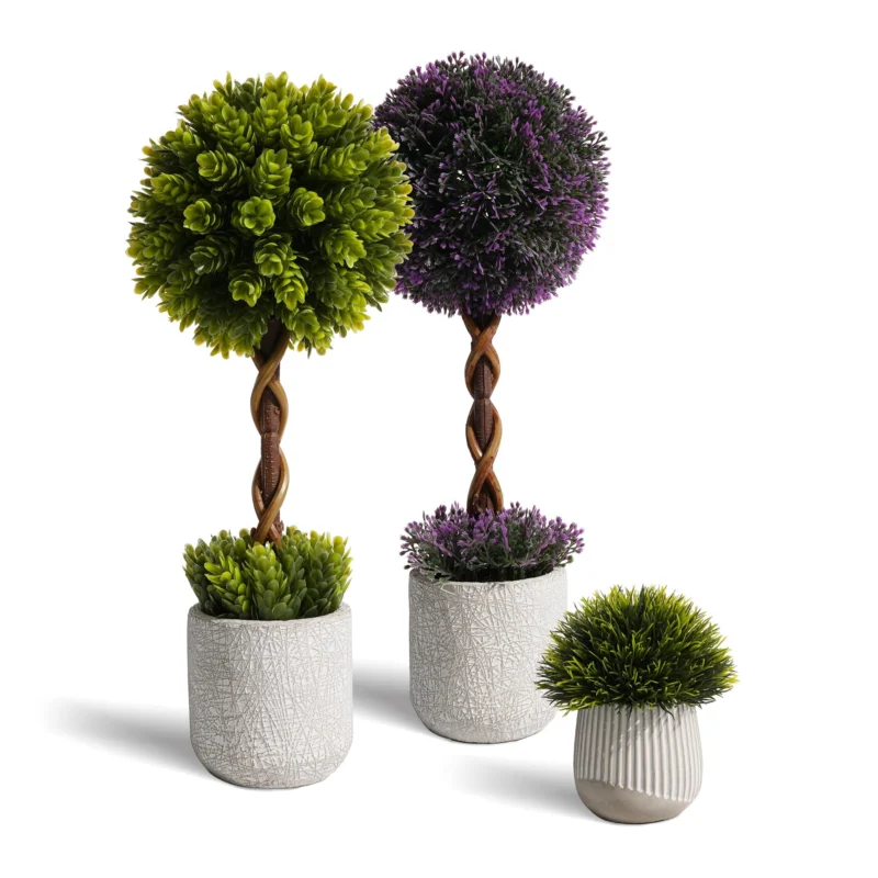 Pack of 3 Artificial Plants, Boxwood Artificial in Concrete Pots for Office Decoration
