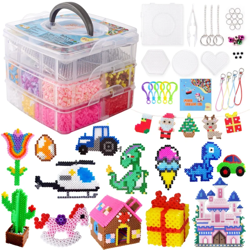 Iron on beads set, 10000 pieces of beads with storage box, iron on beads plates