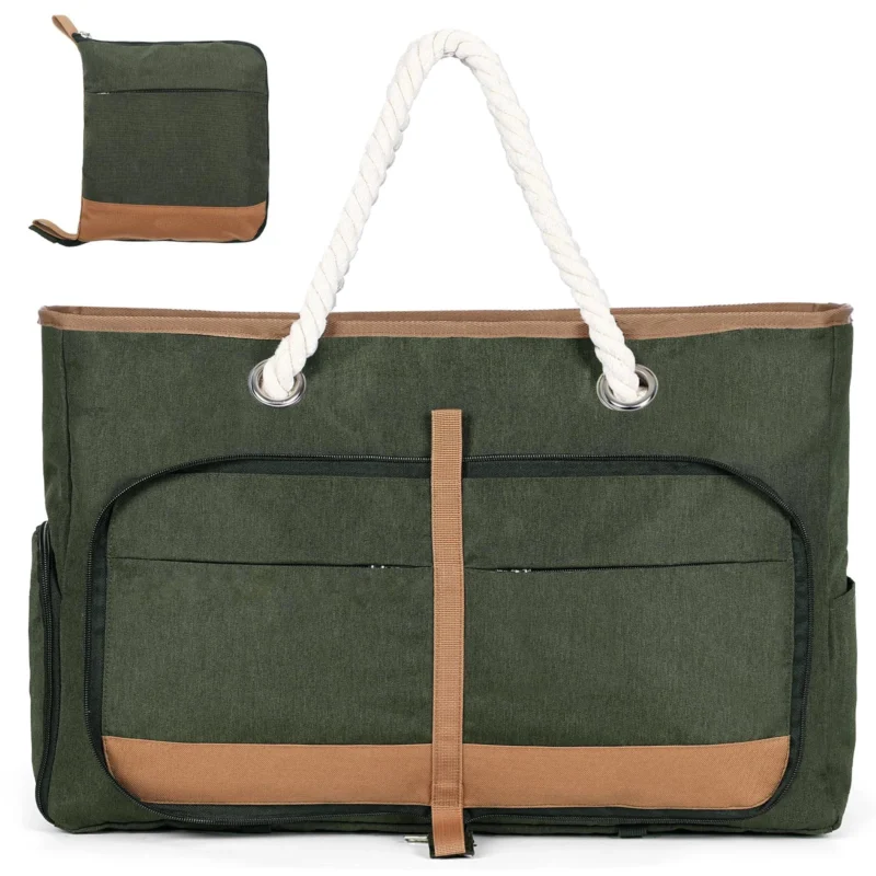 Large Beach Bag with Zip, Versatile Shopper Bath Bag Sauna Bag Travel Bag Tote Bag