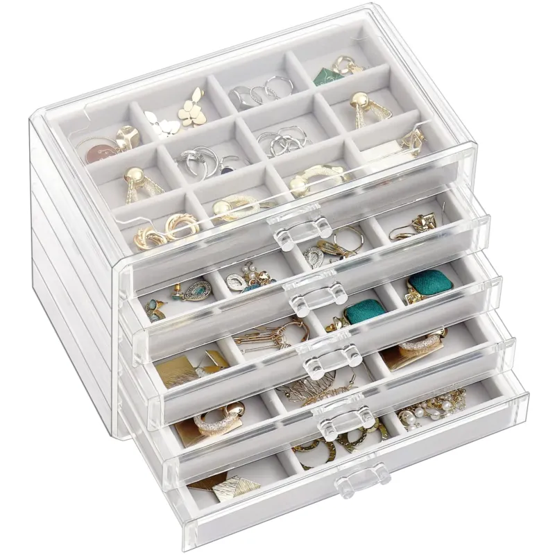 Acrylic Jewellery Organiser Jewellery Box Transparent Jewellery Storage Jewellery Box Jewellery Box with 5 Drawers for Earrings, Rings, Bracelets