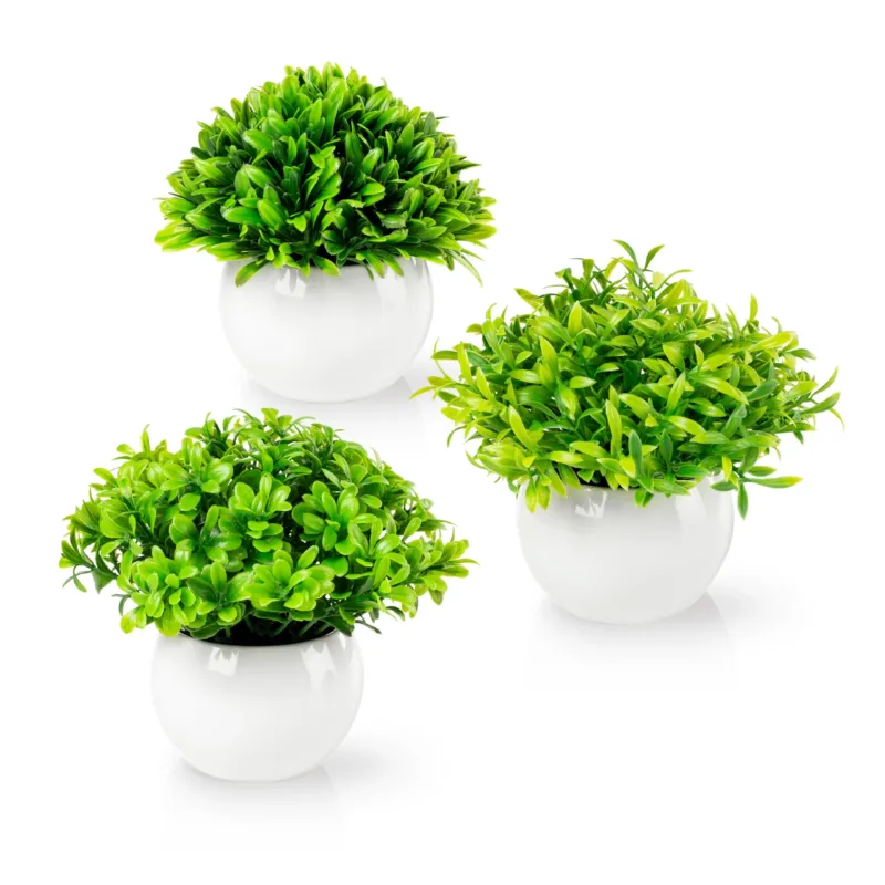 set of 3 Artificial succulents in ceramic pots: decorative plants for living room, bathroom, office