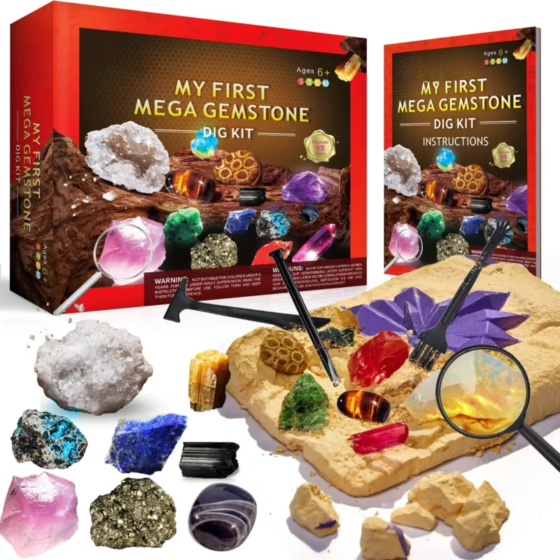 My first mega excavation set for children, dig up 15 real crystals and gemstones