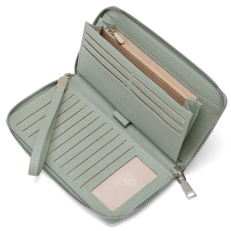 Large Capacity Leather Wallets Zipper Clutch with RFID Blocking
