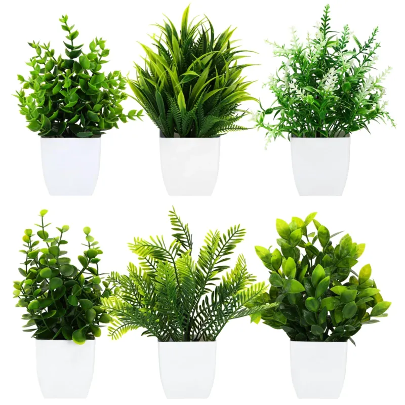 6 Pieces Artificial Plants Small Artificial Plants in Pot