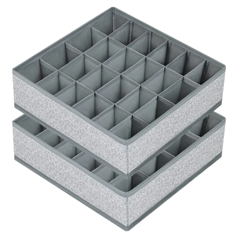 Pack of 2 Storage Boxes for Socks and Underwear, 24 Cell Foldable Boxes