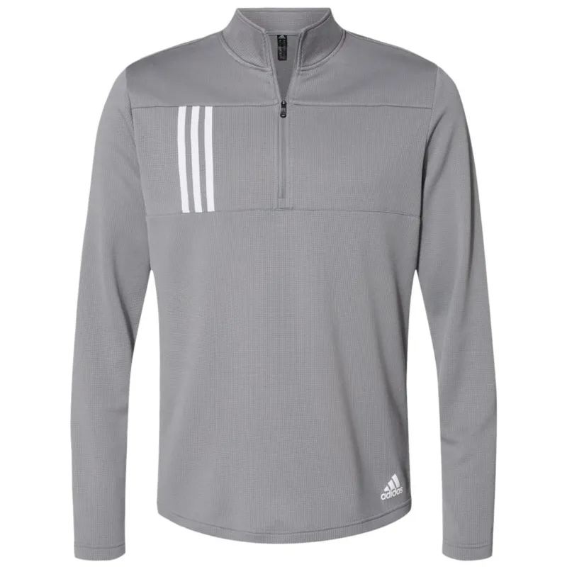 Adidas Men's Grey Three/White 3-Stripes Double Knit Quarter-Zip Pullover