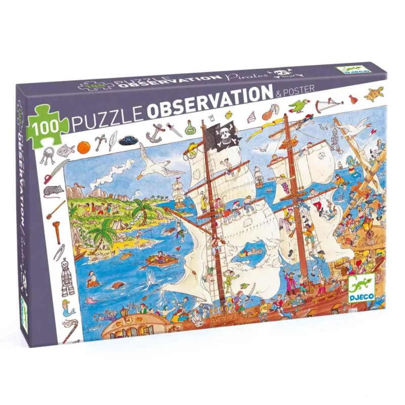 Wimmelpuzzle: Piraten - 100 Stk. von DJECO Light Gray Djeco