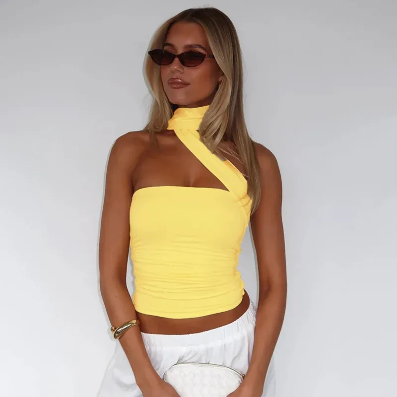 Damen asymmetrisches Trägershirt mit Raffungen – Avérine