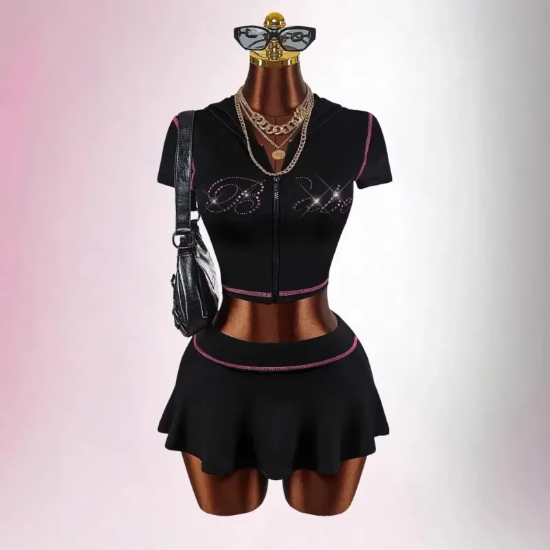Damen sportliches Crop-Top mit Rock-Set – Orélia