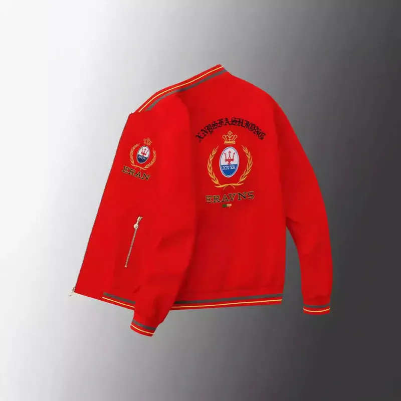 Herren Stickdetail-Bomberjacke im Retro-Crest-Stil mit Emblemstickerei und Reißverschluss-Ärmeltasche Echoarchiv