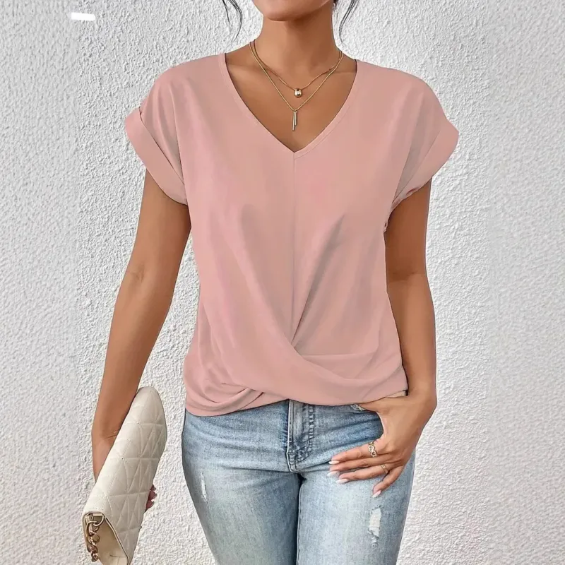 Damen elegante V-Ausschnitt Bluse mit lässiger Drapierung – Élovi