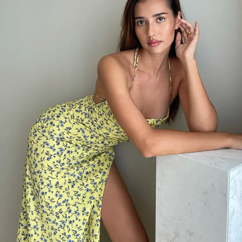 Damen Maxikleid mit floralem Muster – Valéora
