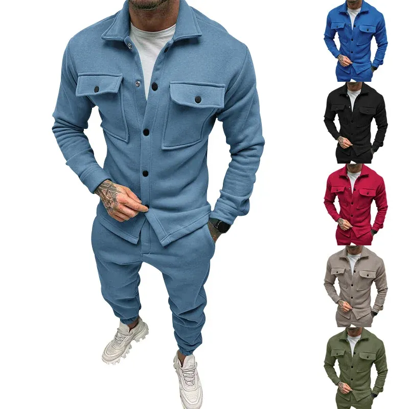Herren moderne Hemdjacke mit aufgesetzten Brusttaschen und konisch zulaufender Jogginghose – Marzano