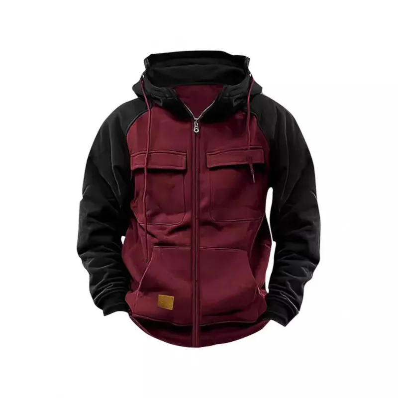 Herren Kapuzenjacke mit praktischen Vorder-Utility-Taschen und hohem Kragen – Taviero