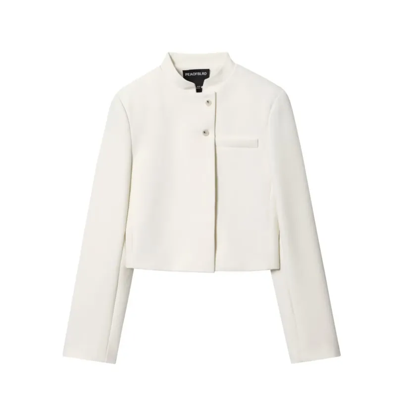 Damen 80+ taillierter Cropped-Blazer mit Stehkragen und verdeckter Knopfleiste Echo Archiv