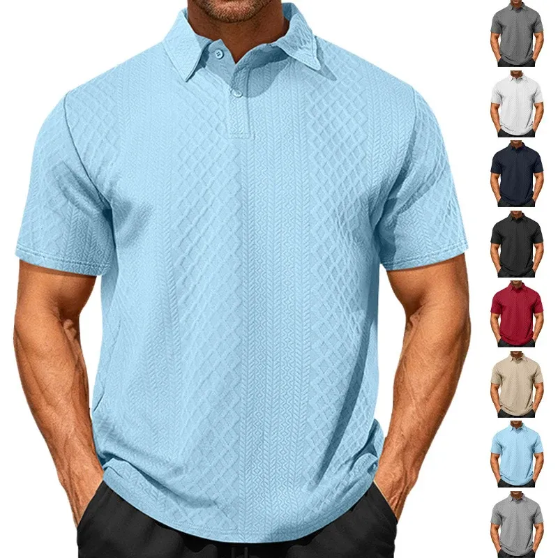 Herren texturiertes Jacquard-Poloshirt kurzärmelig schmaler Schnitt mit Polokragen – Cavello