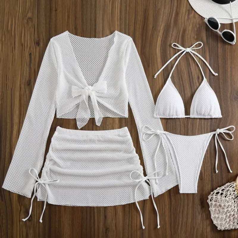 Damen Badeanzug-Set mit trendigem Netzdesign und verstellbaren Details – Maréssa
