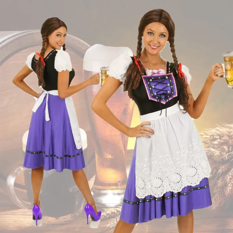 Damen traditionelles Dirndlkleid mit bestickter Schürze und Schnürmieder – Élara
