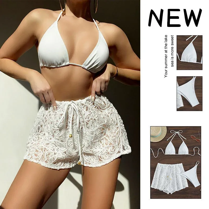 Damen Strandshorts mit eleganter Spitze und Kordelzug – Avélisse