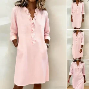 Damen Freizeitkleid mit Rüschen und V-Ausschnitt – Lunéa